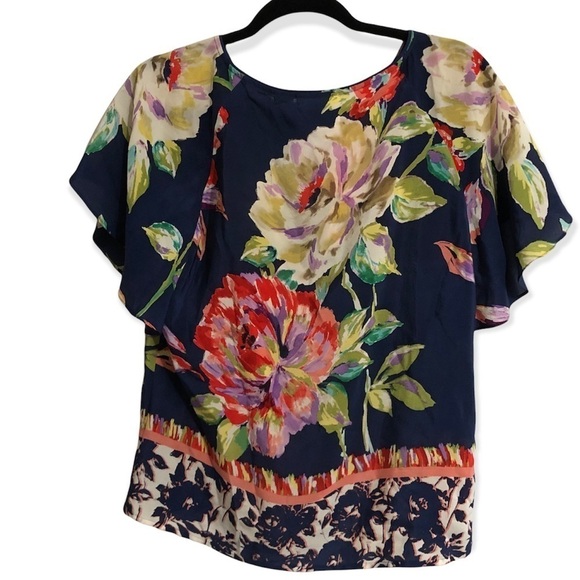 Anthropology Maeve silk Gardenia floral flutter sleeve blouse - Picture 5 of 9